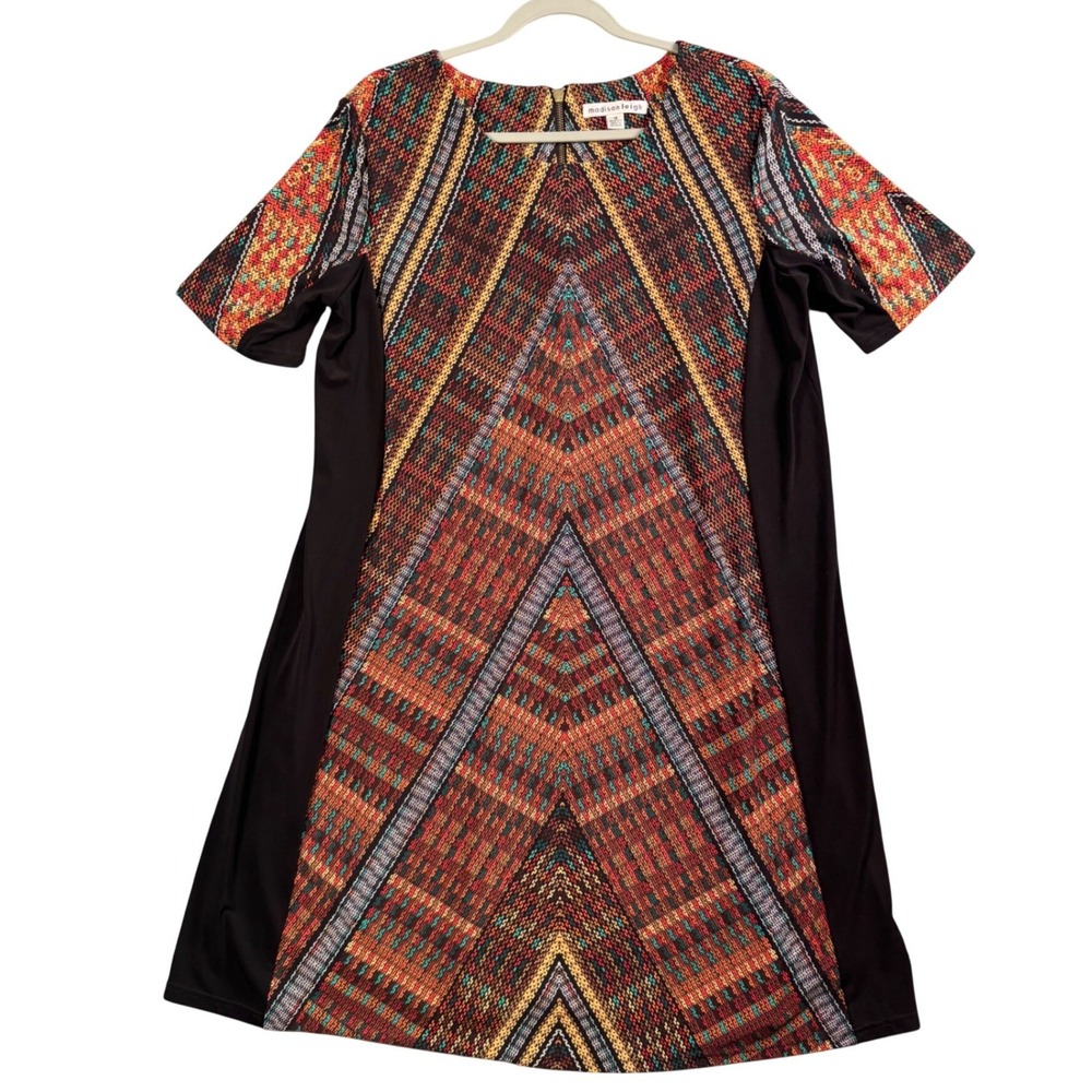 Madison Leigh Dress Womens 18 Geometric Chevron Boho Artsy Maximalist Sheath